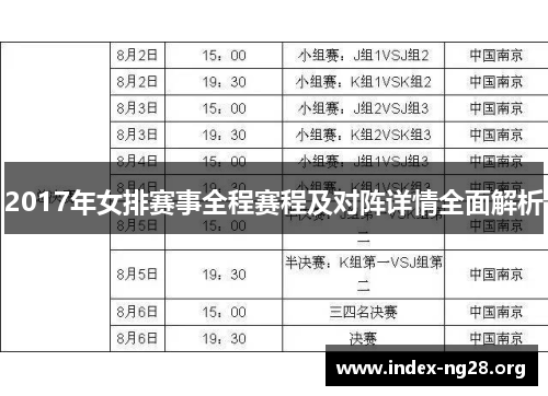 2017年女排赛事全程赛程及对阵详情全面解析